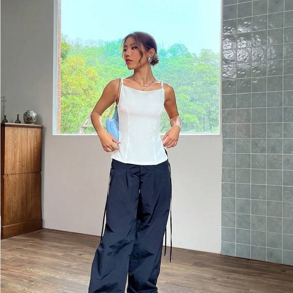 Elegant White Women's Top Backless Draped Collar Cami Top adjustable - Picture 5 of 10